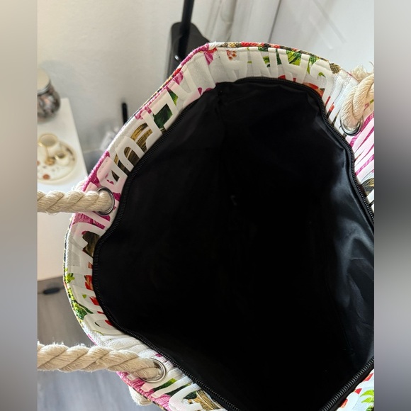 Large Republica Dominicana BeachTote Bag Tropical Floral Print with Rope Handles - Picture 6 of 7